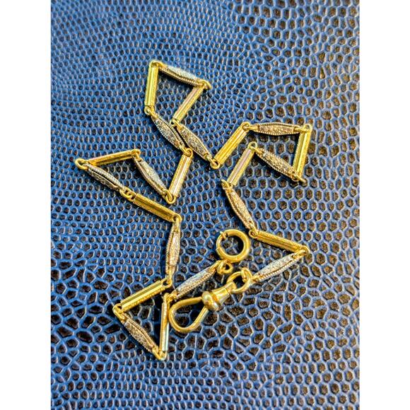 Antique Art Deco Simmons 14" Ornate Link Two Tone Gold Filled Pocket Watch Chain - Picture 1 of 12